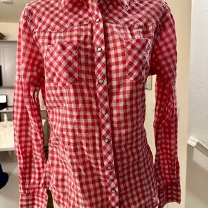 GAP Red & White Gingham Snap Button Shirt | Size M